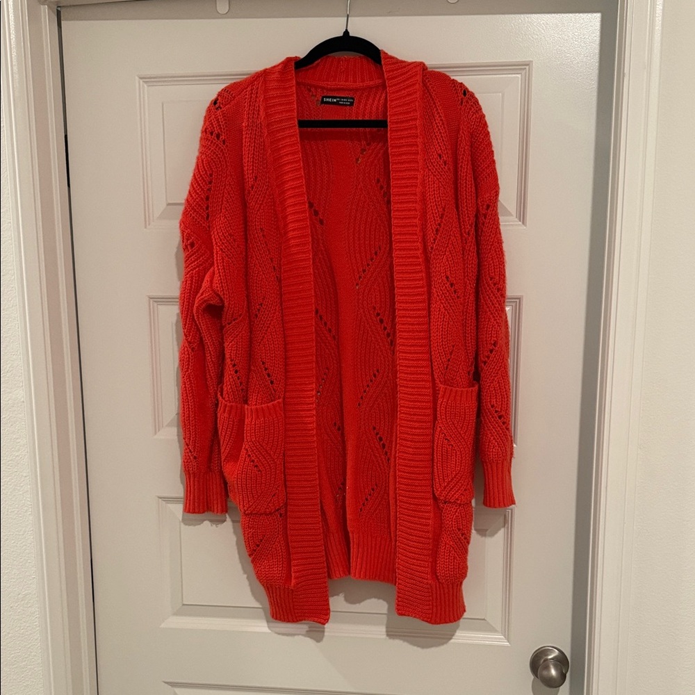 SHEIN Vibrant Red Knit Cardigan